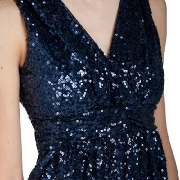 Badgley Mischka Navy Blue Long Sequined Formal Dress Size 12 - Picture 7 of 8
